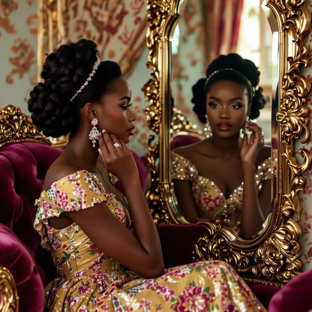 Elegant Woman with Diamond Earrings in Opulent Setting