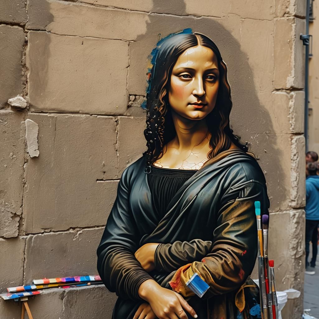 Mona Lisa Painting Street Scene in France
