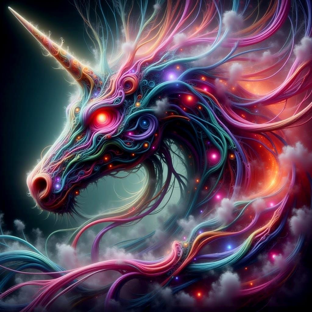 Glowing Quantum Unicorn in Mid-Air