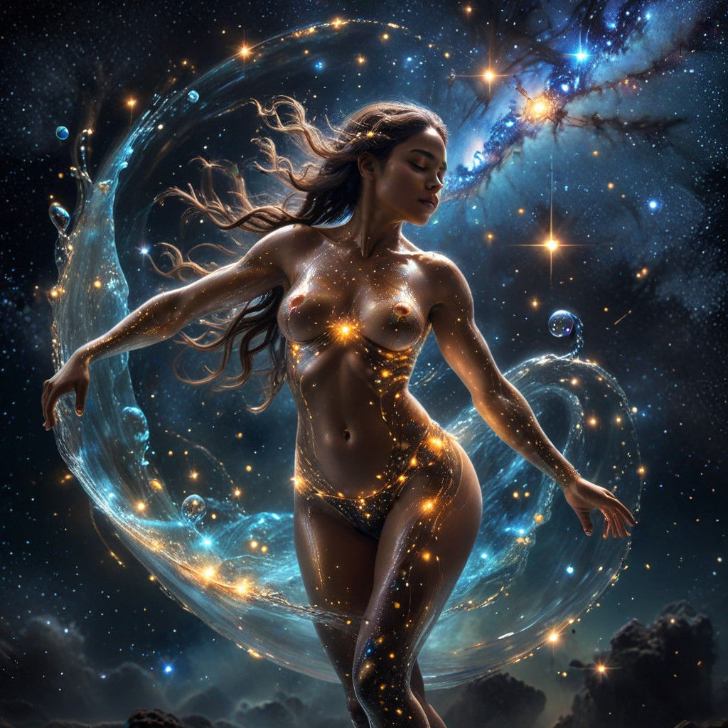 Ethereal Goddess Suspended in Stellar Waters