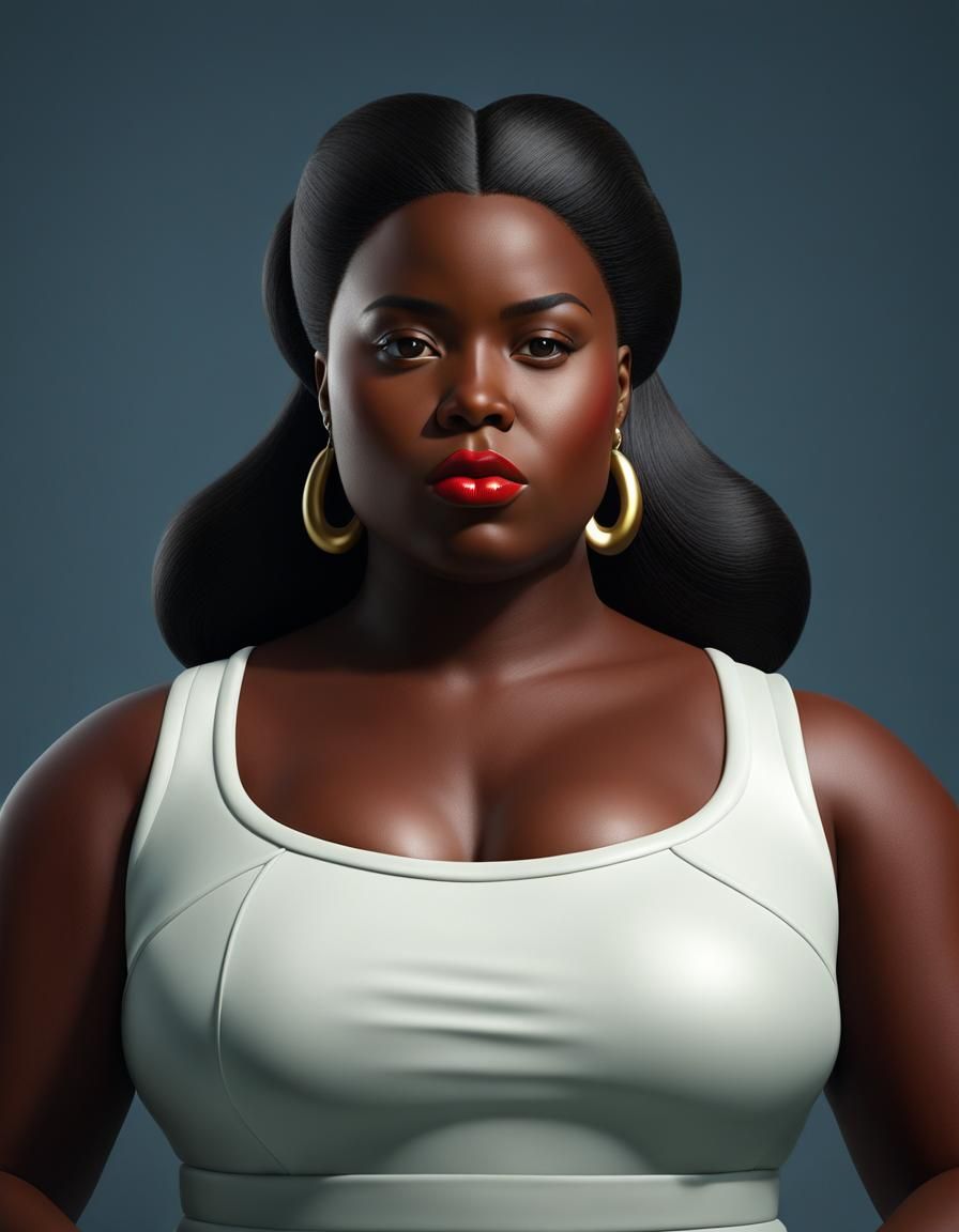 Vibrant Dark-skinned Woman in Botero-Inspired 8K Concept Art