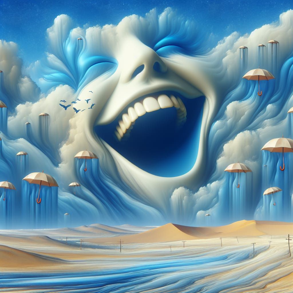 Laughing Face Surrealism Delves into Desert Oasis