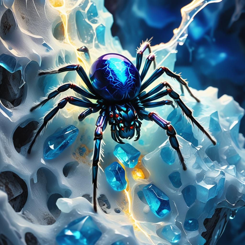 Electric Blue Candy Spider in Sugar Crystal Cave