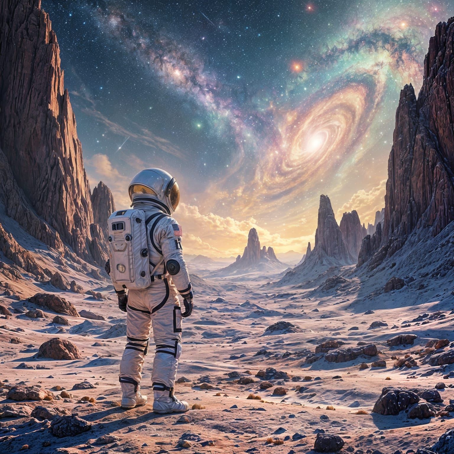 Astronaut on Alien Planet in Cosmic Impressionism Style