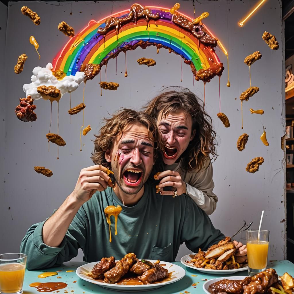 Distorted Figure Suffers in Mid-Air, Surrounded by Honey Mus...