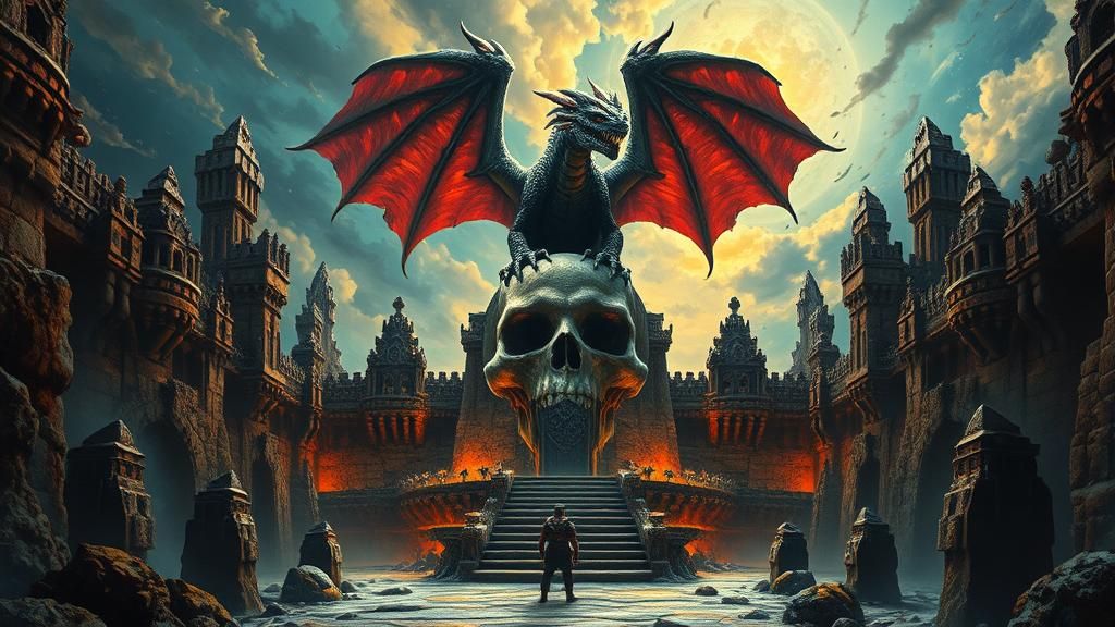 Warrior in Eternal Storm Castle with Dragon Throne