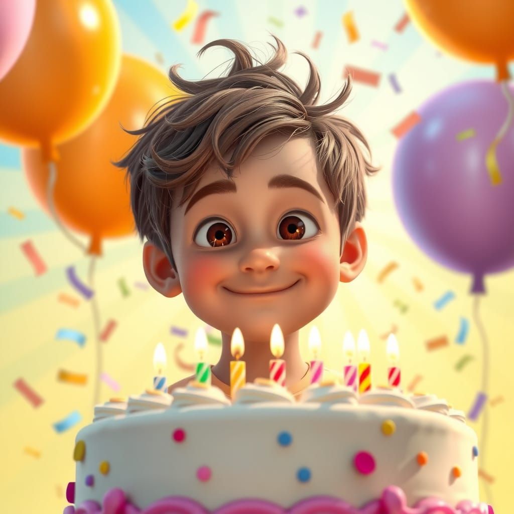 Joyful Boy Blows Birthday Candles in Vibrant Pixar-Inspired ...
