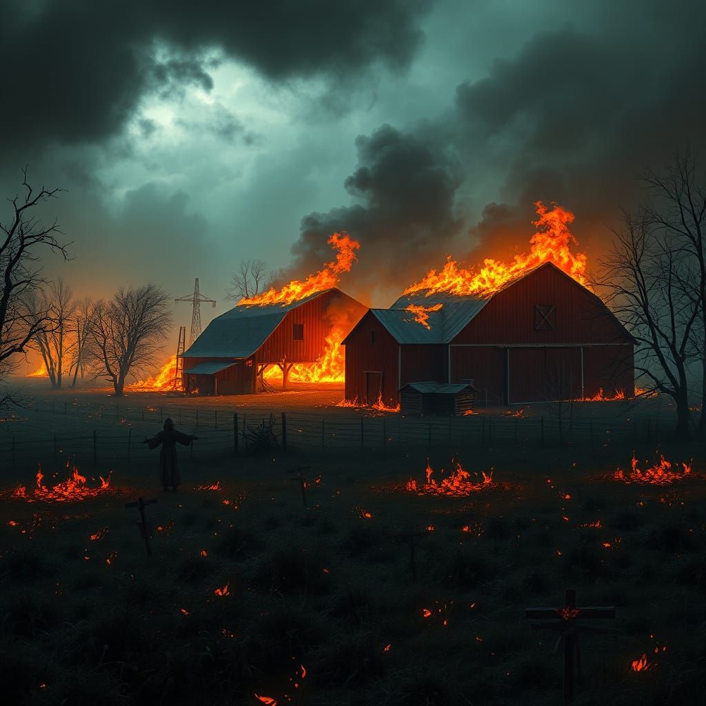 Infernal Farmland: Dark Fantasy Scene in Hyper-Realism