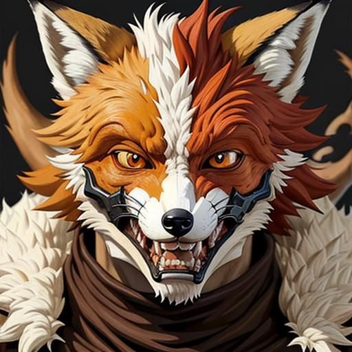 Digital Illustration of a Fox Masked Figure in Vibrant Color...