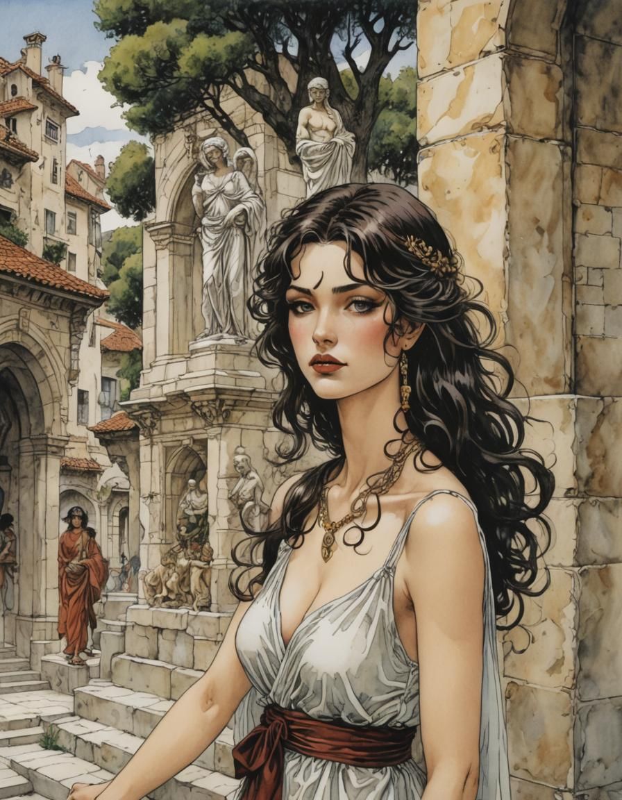 Seductive Italian Pin-up Girl in a Vintage Comic Book Style