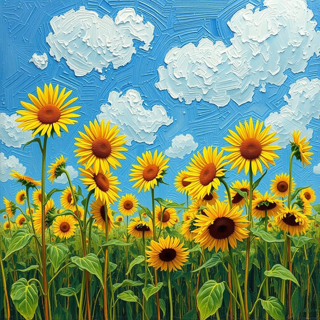 Painting of a field of sunflowers Van Gogh style
