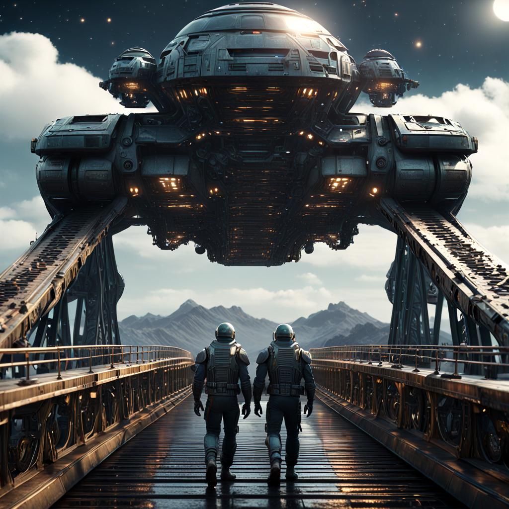 Epic Sci-Fi Encounter on a Vintage Bridge