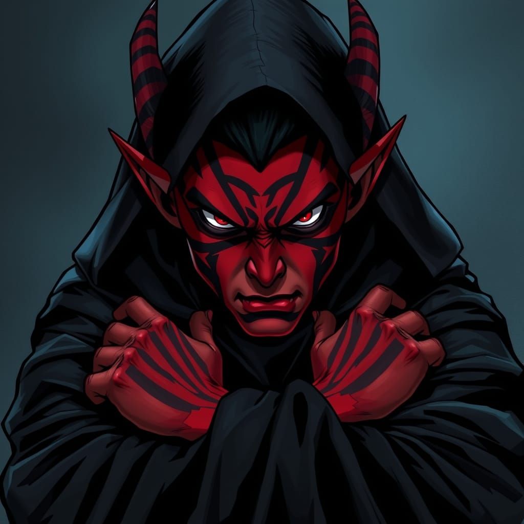 Dark Zabrak Sith Lord with Intense Scowl