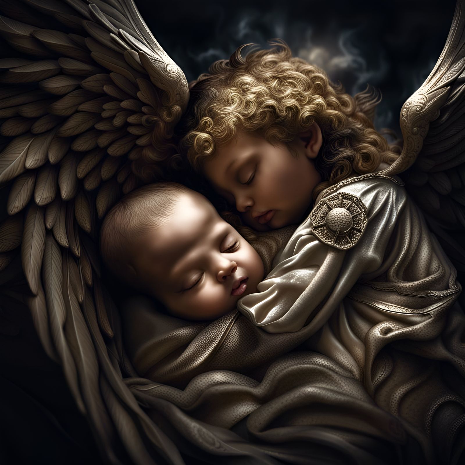 Angel Watches Over a Slumbering Infant