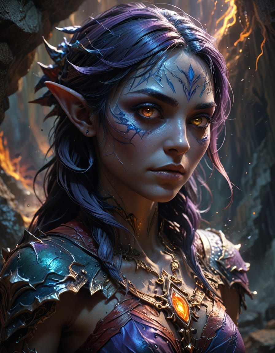 Dark Elf Shadow Mage in Dramatic Cave Ritual