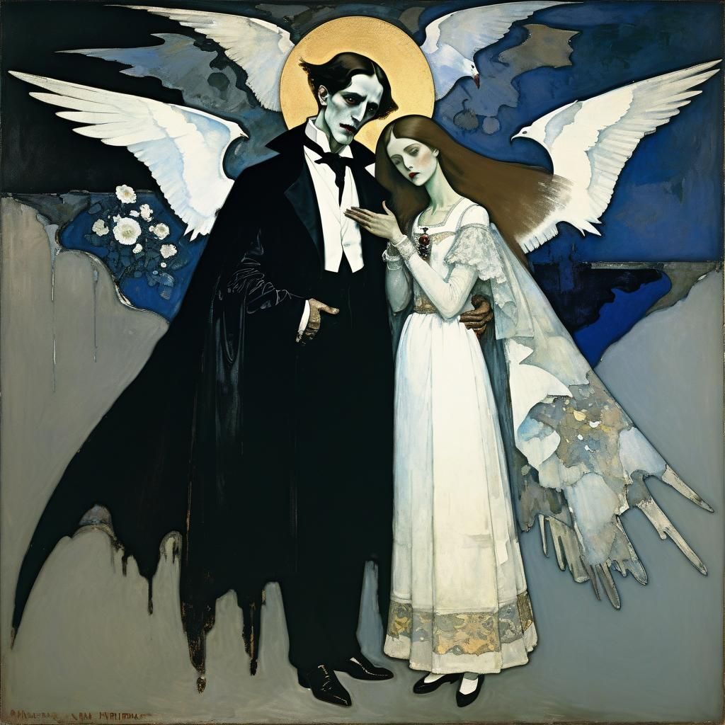 Vampire with Peaceful Dove in Muted Colors