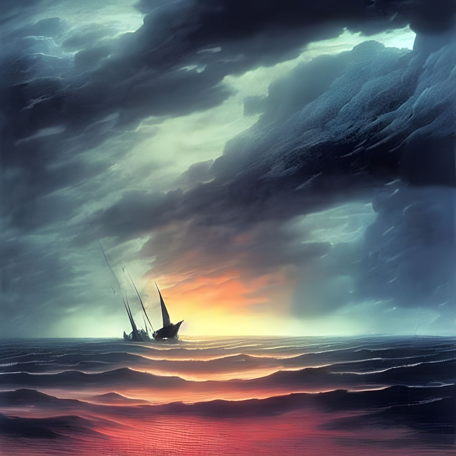 Vibrant Sunset Storm on the Open Waters