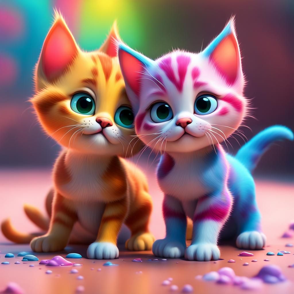 Vibrant, Street-Art Kitten in a Swirling Polychromatic World