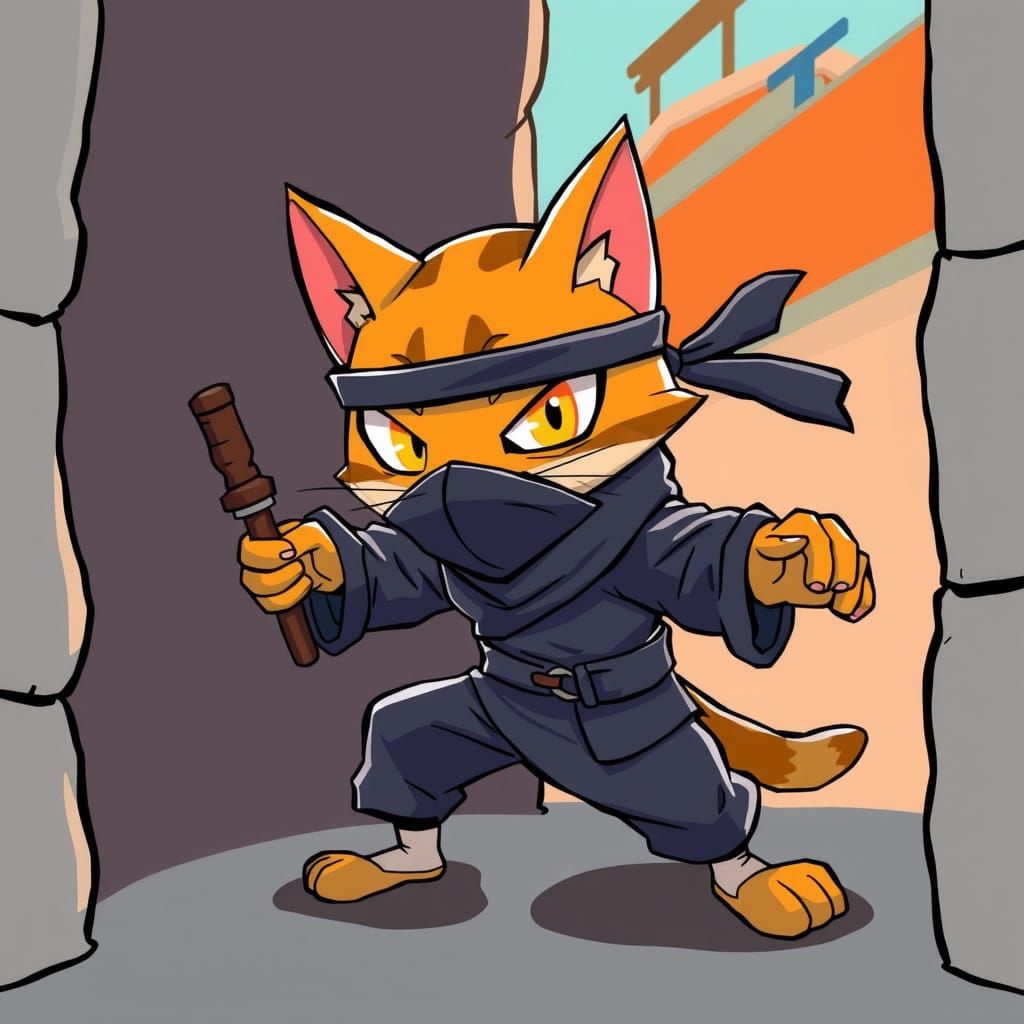 Cartoon Cat Ninja in Animated Style