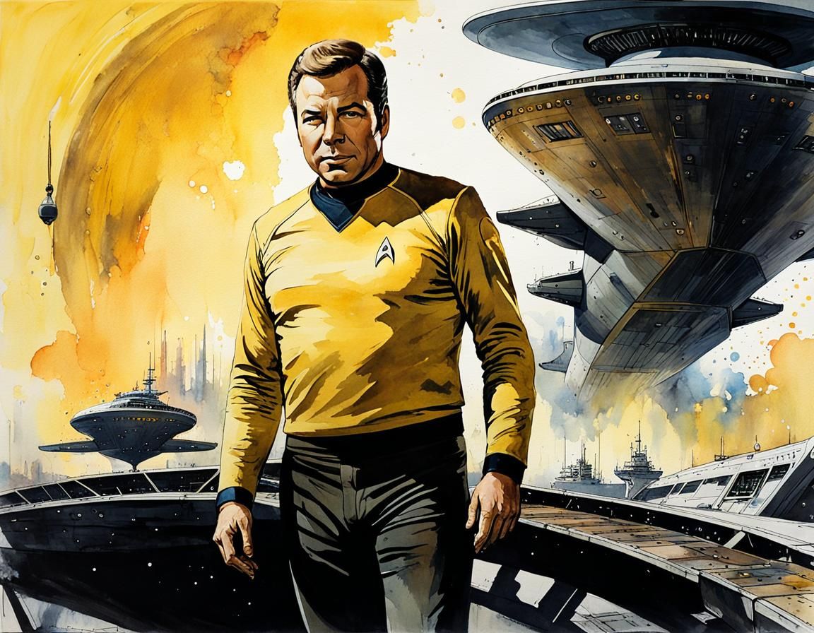 Star Trek's Captain Kirk in Majestic Watercolor Illustration