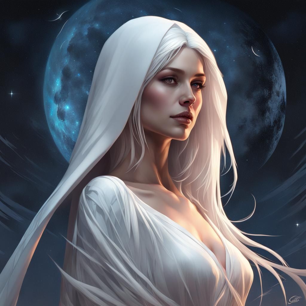 Mystical Goddess of Life in Starry Night Sky