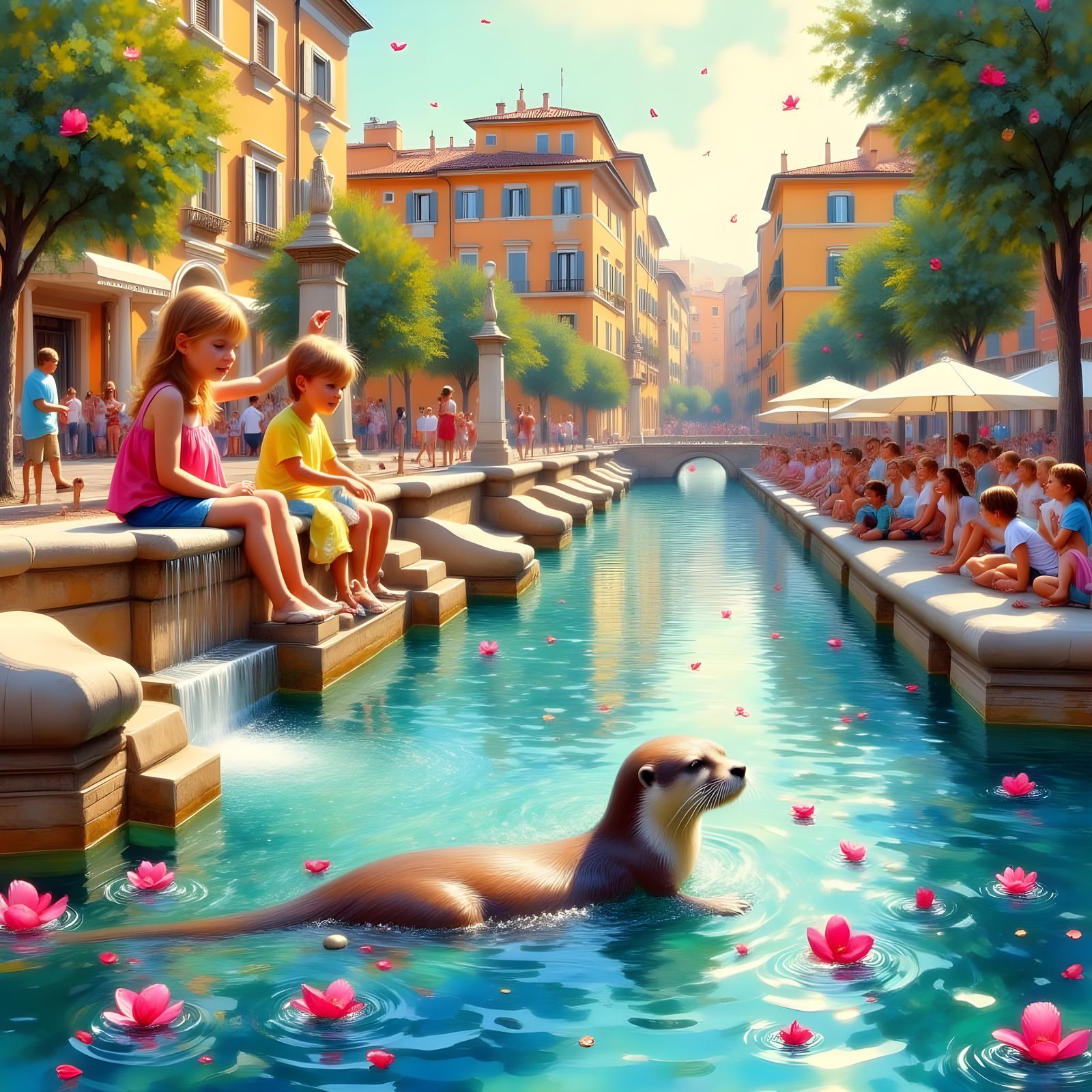 Epic Oil Painting of Otter at Trevi Fountain in Rome