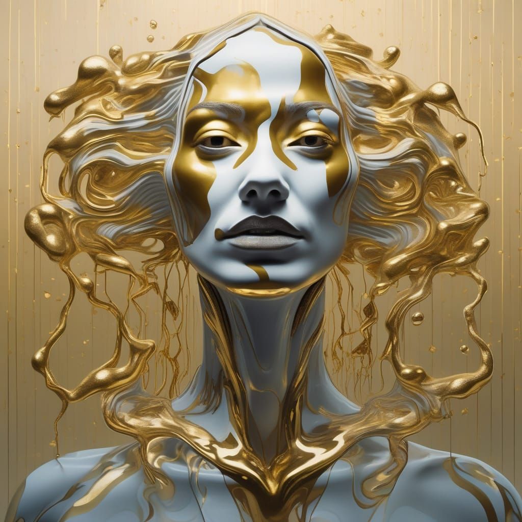 Surreal Melting Woman Portrait in Eerie Golden Light
