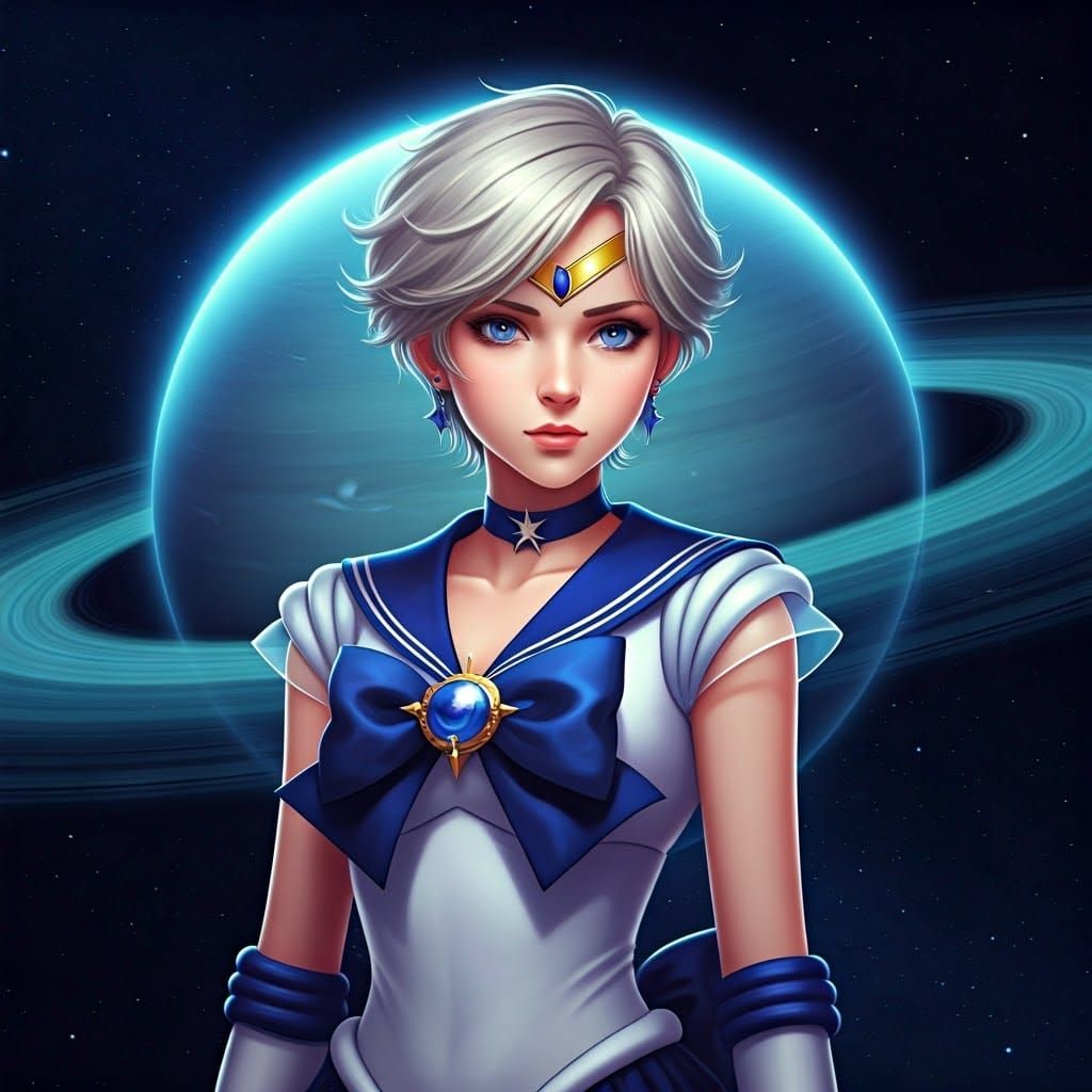 Majestic Sailor Uranus in Futuristic Uranus Landscape