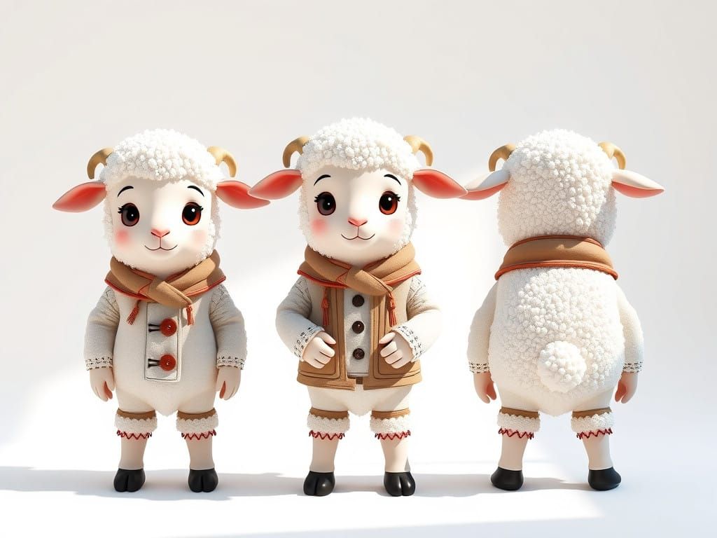 Chibi Sheep in Adorable Outfit, POPMART-Inspired 3D Cartoon...