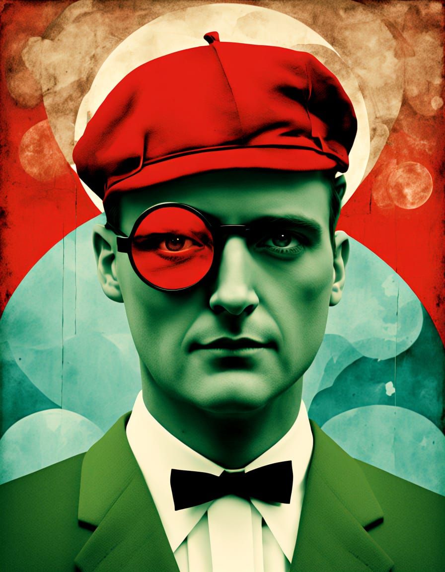 Surreal Man Gazing at Retro TV in Dreamscape