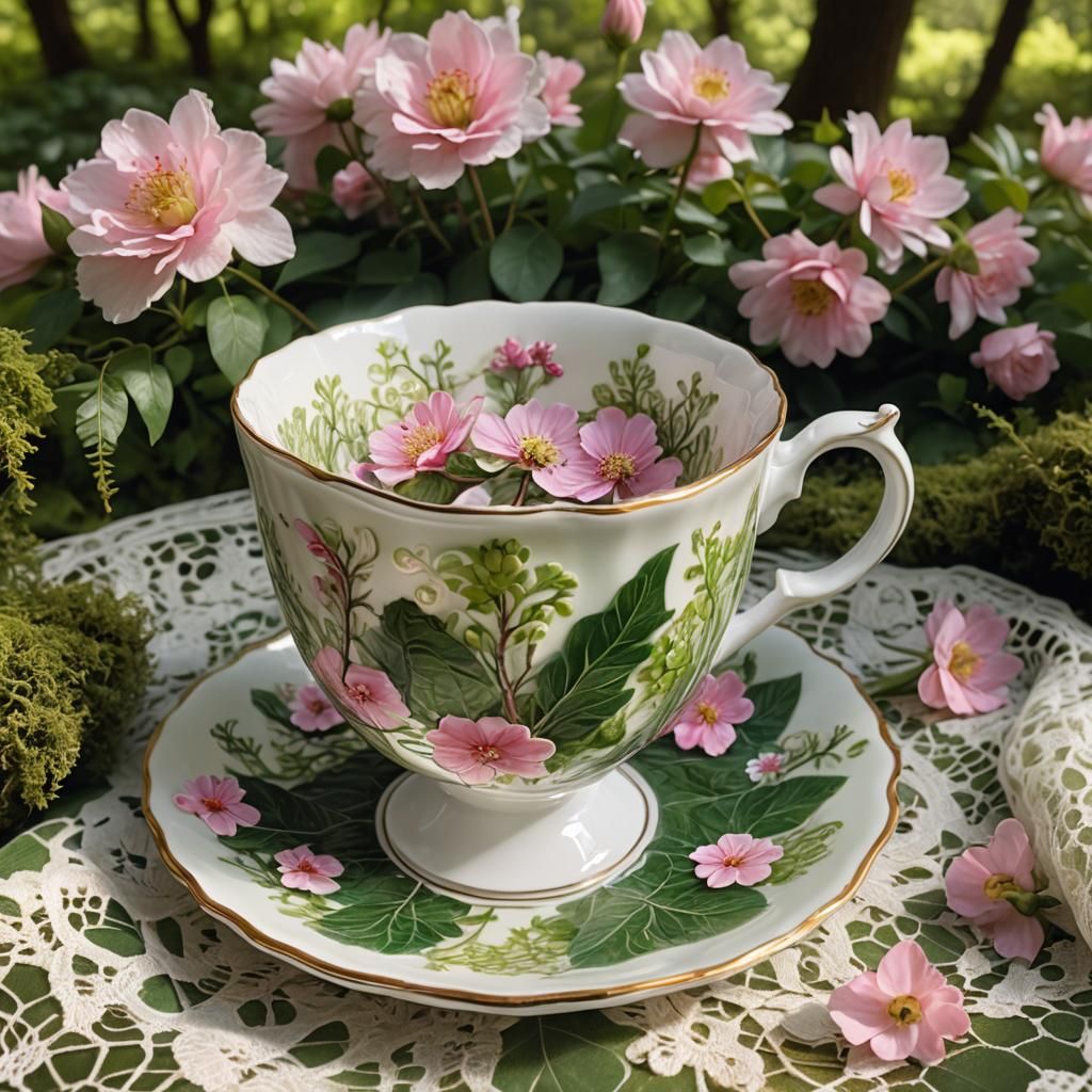Fairytale Teacup: Hyper-Realistic Digital Art