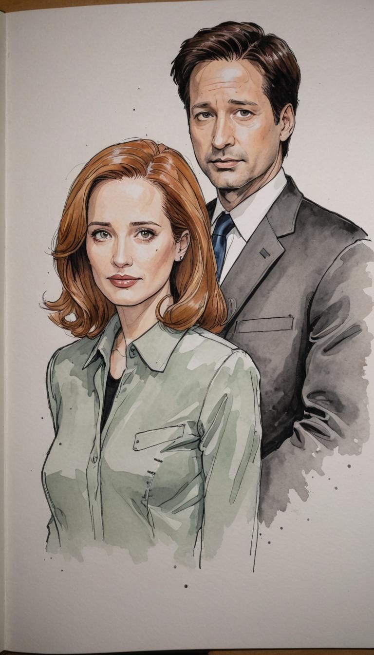 portrait Dana Katherine Scully and Fox Mulder Area 51 myster...