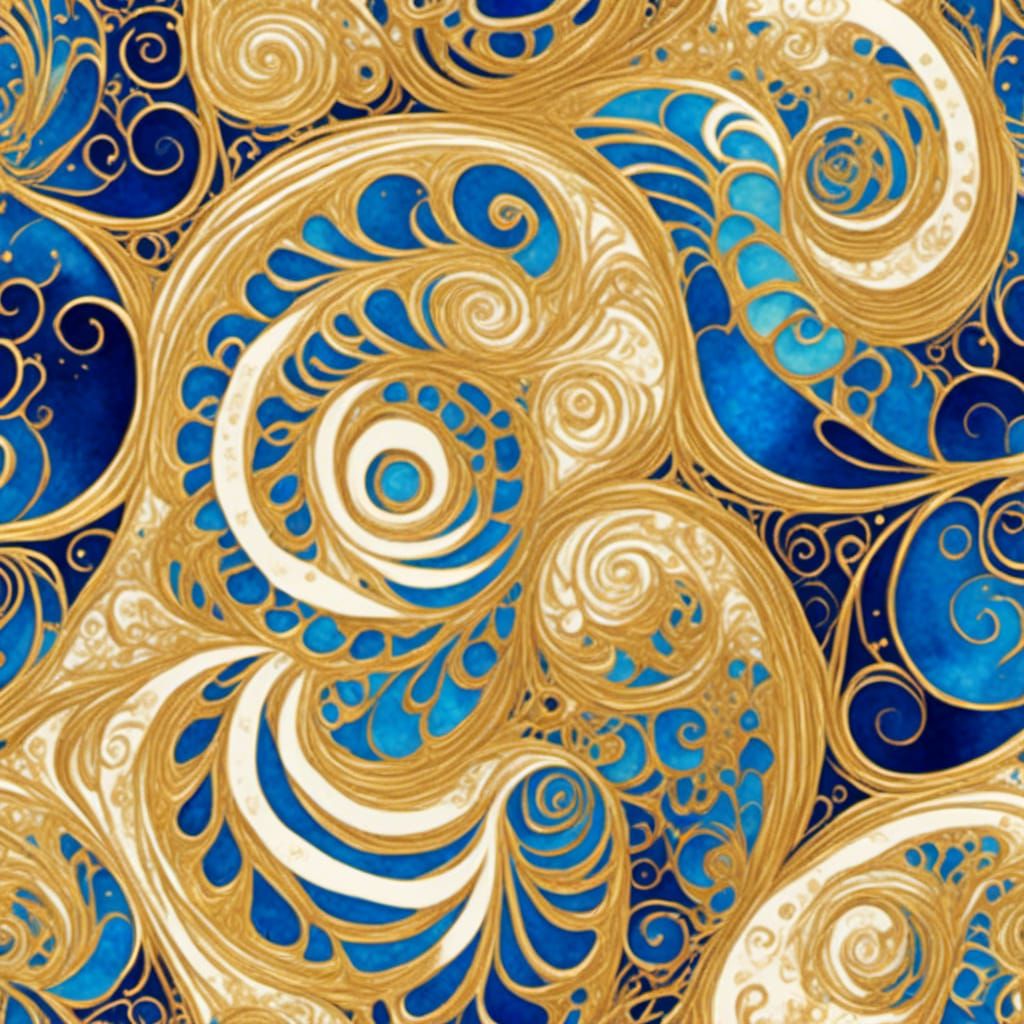Shimmering Golden Spirals in Celestial Blue