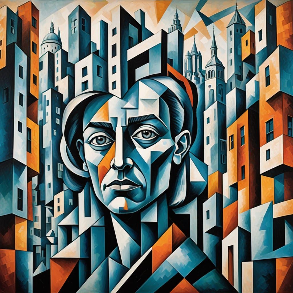 Cubist Cityscape Portrait in Picasso Style