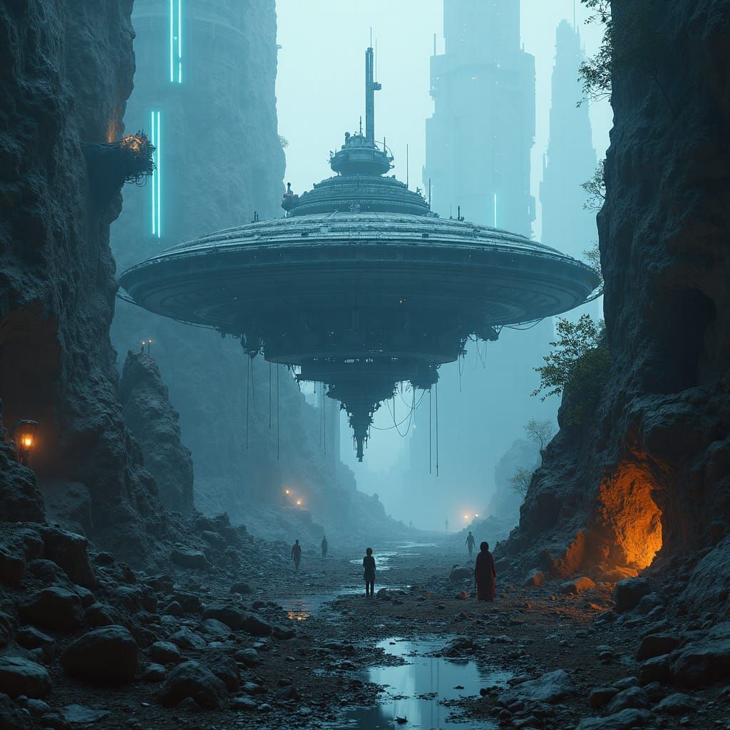 Abandoned Sci-Fi Space Station with Dystopian City
