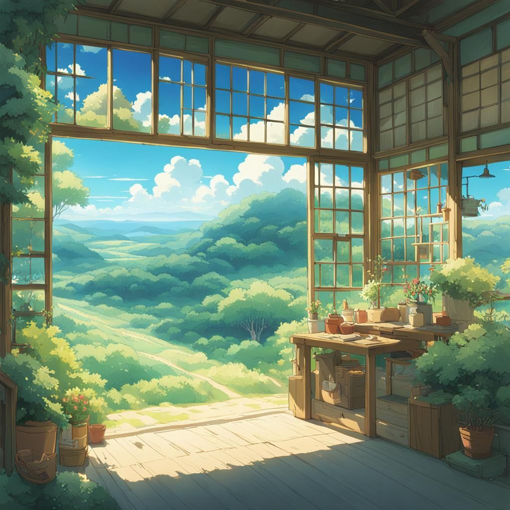 Whimsical Countryside Scene in Vibrant Anime Style