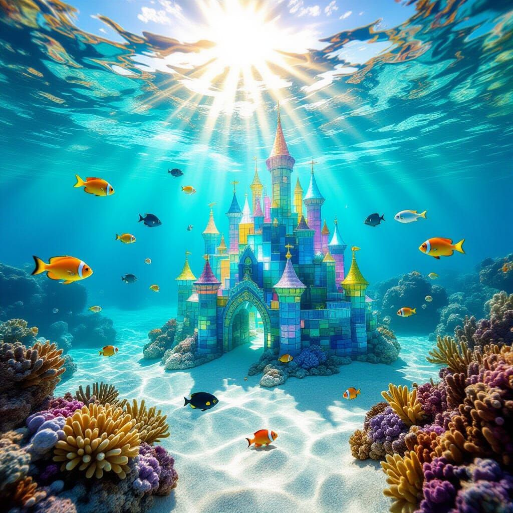 Vibrant Underwater Castle of Sea Glass