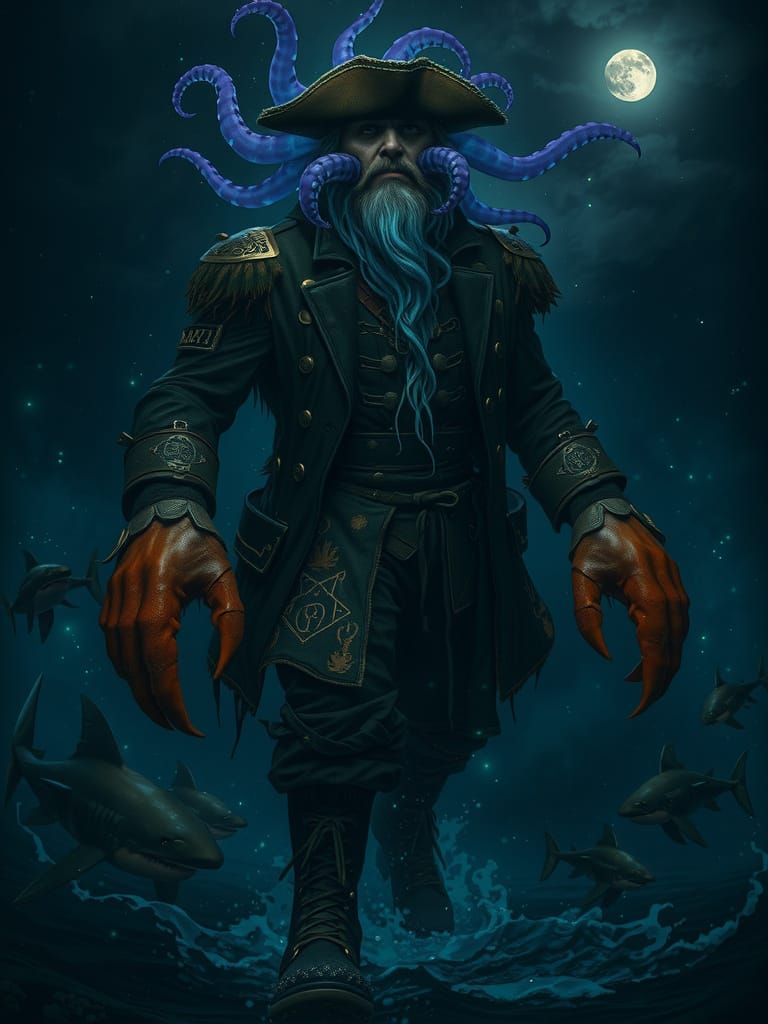 Underwater Pirate Captain Emerges in Stormy Twilight