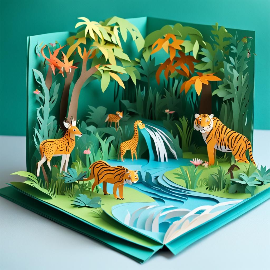 Vibrant 3D Jungle Scene in a Pop-Up Book