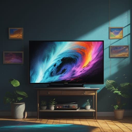 Hyperrealistic TV Concept Art with Vibrant Background