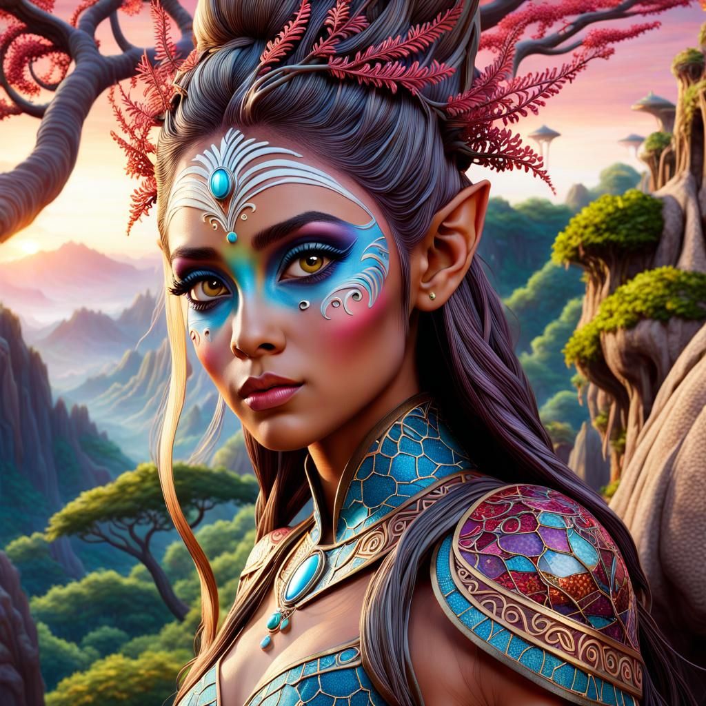 Surreal Fairy Queen in Futuristic Ecocity Theme Park