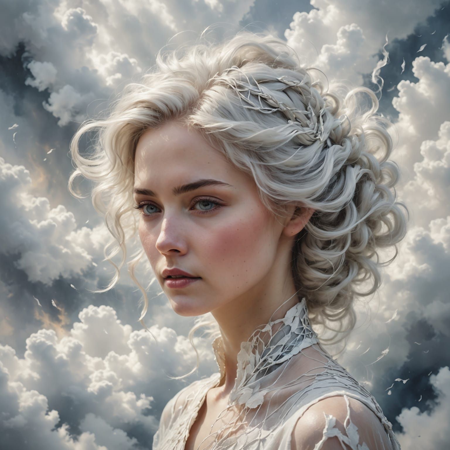 Cloud Haired Woman Portrait in Impressionist Style