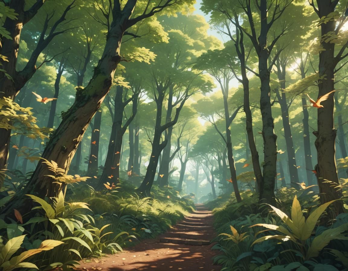 Serene Anime-Inspired Forest Scene in 3D