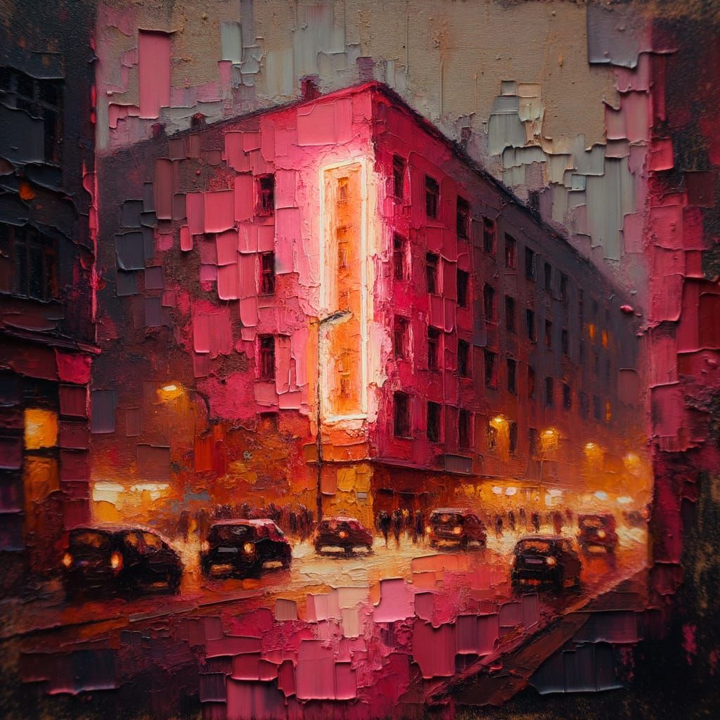 Textured Pink Wall in Dark Urban Setting