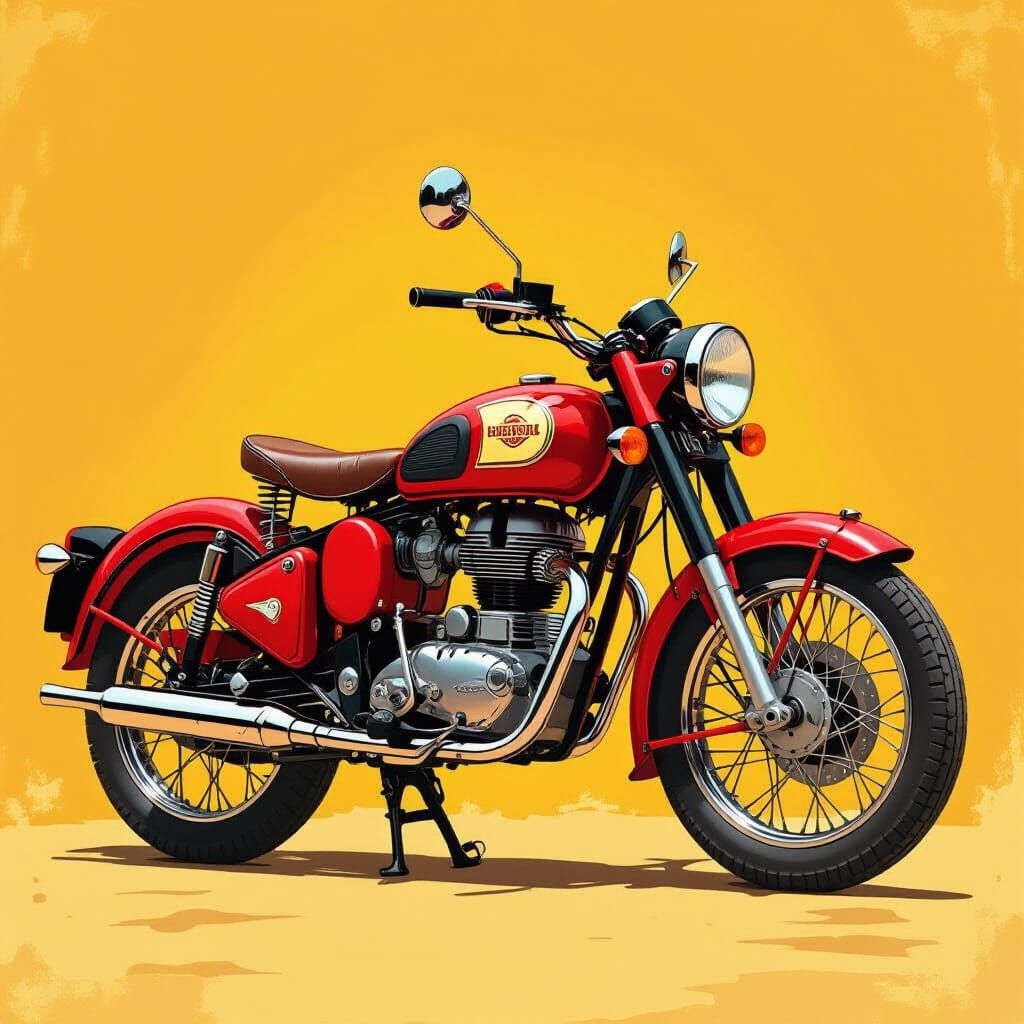 Vintage Red Royal Enfield Motorcycle in Retro Style
