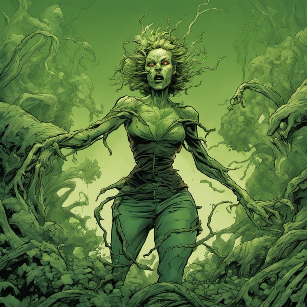 Vibrant, Long-Limbed Green Goddess in Fierce Disguise