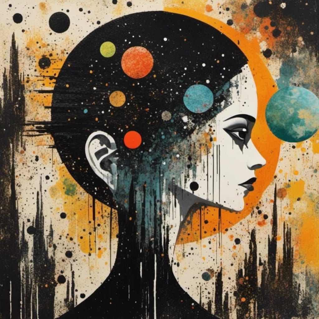 Surreal Amano-Style Alien in Whimsical Collage