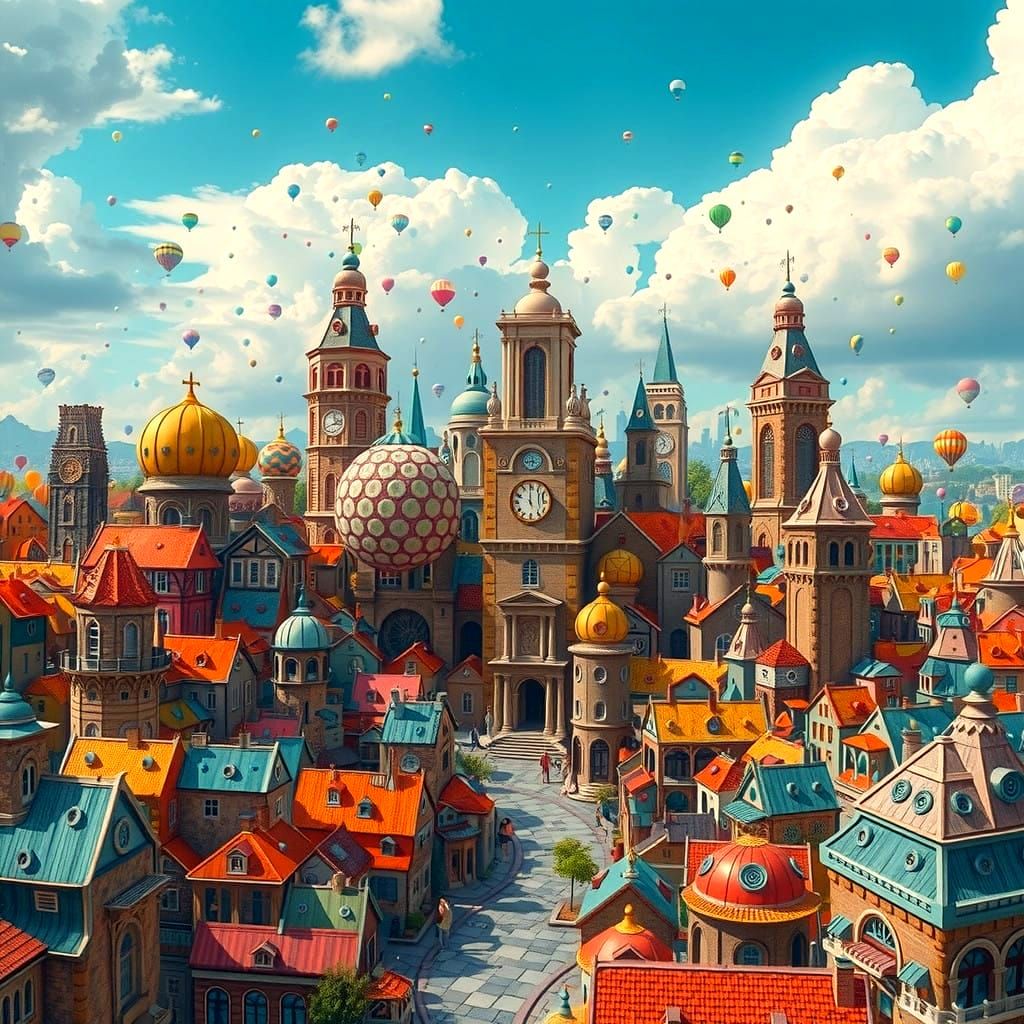 Fantastical Cityscape in Whimsical Style