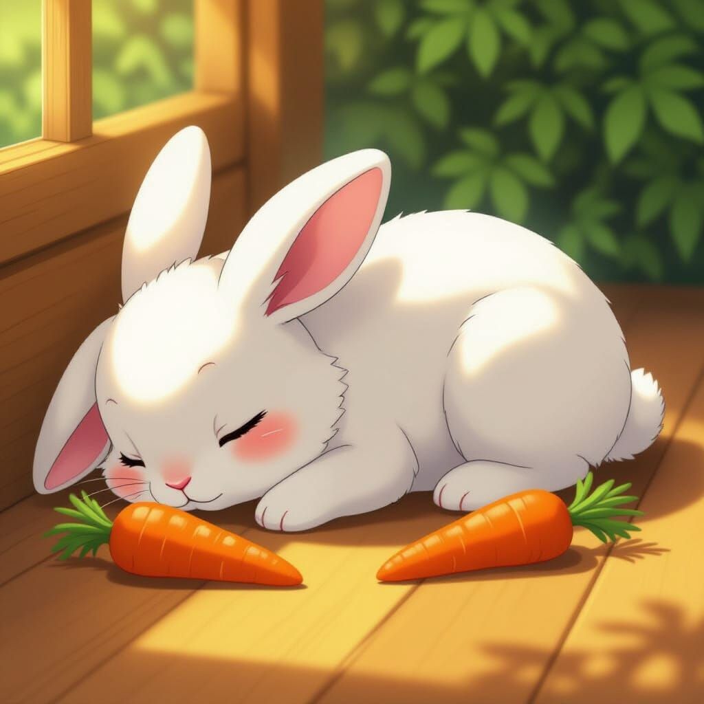 Cute Anime Bunny Sleeping Peacefully in Cel-Shaded Style