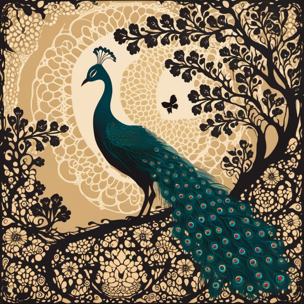Peacock Silhouette in Intricate Lacework